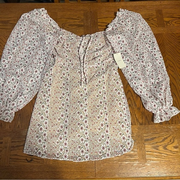 NEW Tularosa Tess Floral Embroidered Ruffle Puff Sleeve Mini Dress Sz L - Picture 5 of 16